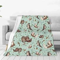 Jūrų ūdrų pledas Mielas gyvūnas Kelioninis flanelinis pledas Šiltas minkštas svetainės lovatiesės dovanų Size: 75*100cm, Weight: 320 GSM