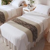 Beauty Salon Chinese Bed Flag Dust Proof Bed Cover Massage Foot Massage Bed End Towel Zen Inspired Decorative Long Bed Blanket Tassel Linen Fabric 40*120cm 1pcs gray