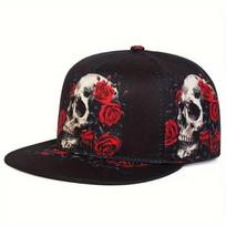 3D Printed Flat Brim Baseball Cap With Skull Design Halloween Hip Hop Streetwear Unisex Outdoor Hat One Size black