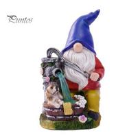 Outdoor Resin Lawn Ornament Garden Gnome Statue with Solar Light, Cute Watering/Holding Plaque/Pumping Automatic Lighting Water Sculpture for gray