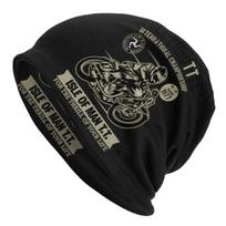 Custom Vintage TT Motorcycle Racer Skullies Beanies Caps Unisex Winter Warm Knit Hat  Isle of Man Bonnet Hats Outdoor Ski Cap One Size gray