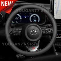 Leather Car Steering Wheel Cover For Toyota Yaris Cross Hybrid GR Sport 2026 2025-2020 Yaris GR Sport 2026 Interior Accessories Round Black