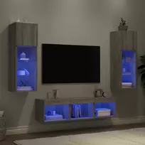 TV staliukas Sieninė TV sekcija su LED, 5 dalių, pilka ąžuolo, mediena