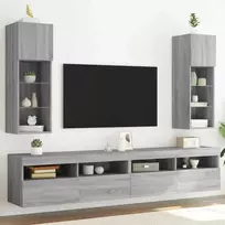 TV staliukas TV spintelės su LED, 2vnt., pilkos ąžuolo, 30,5x30x90cm