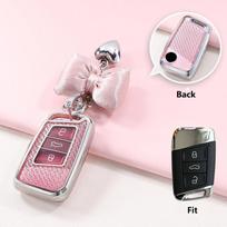 Crystal TPU Key Case for VW for Volkswagen for Magotan GTE Passat B6 B7 B8 CC Skoda Fabia Superb Kodiaq A7 Key Cover Fob Holder A1 Pink gray