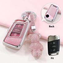 Crystal TPU Key Case for VW for Volkswagen for Magotan GTE Passat B6 B7 B8 CC Skoda Fabia Superb Kodiaq A7 Key Cover Fob Holder A2 Pink gray