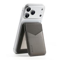 Color Blocked Faux Leather Texture Magnetic RFID Card Holder, 4 Card Slots Adjustable Kickstand Anti-theft Wallet for Magnetic Phone Case tamsiai pilka spalva
