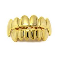 Gold Plated 6 Teeth Grillz Set Hip Hop Rapper Teeth Grillz with Silicone Molding Bar Halloween Party Tooth Decor beige