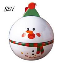 Tinplate Gift Box Christmas Round Tin Ball Ornament, Cute Santa Reindeer Penguin Metal Hanging Decoration, Ornament Fillable Small Candy Container for E