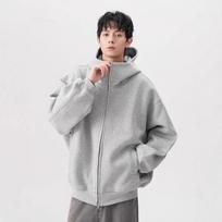 High Quality Black Hooded Cardigan Sweatshirt Men Autumn Casual Streetwear 2XL gray