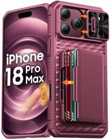 Phone Case with Sliding Camera Lens Cover, RFID Card Holder and Kickstand, PC Hard Case for iPhone 17 Pro Max / 18 Pro Max-Black