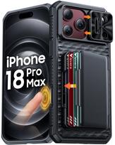 Phone Case with Sliding Camera Lens Cover, RFID Card Holder and Kickstand, PC Hard Case for iPhone 17 Pro Max / 18 Pro Max-Black juoda