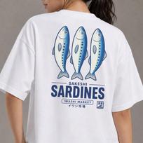 Japanese Sardines Shirt, Vintage Fish Graphic Tee, Seafood Lover Gift, Coastal Japan Streetwear 100 gray