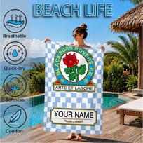 Custom Name Beach Towel Blackburn Rovers Crest Soft and Quick-drying Beach Towel, Suitable for Travel, Swimming Pool, Gym, Yoga, Gifts 80cmx160cm(31x63inch)