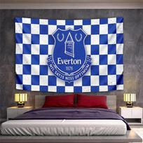 Everton FC Crest on Blue and White Checkered Pattern Tapestry Wall Art Fan Wall Hanging Decor for Bedroom Dorm Room 100x150cm(39x59in)