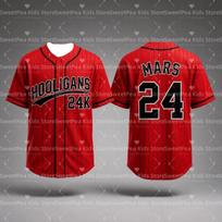 2026 Bruno Mars 24K Hooligans Baseball Jersey Men Women Unisex Short Sleeve Hip Hop Streetwear Tops for Fans Family Matching XS red