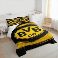 Borussia Dortmund BVB 09 Crest Bedding set (1 duvet cover, 2 pillowcases, duvet not included), Black Yellow Brush Art Print 250x220cm