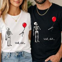 Funny Skeleton Lost Balloon T Shirt Halloween Dark Humor Unisex Mens Gift Tee XL white