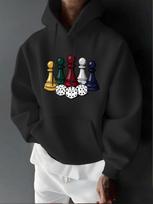 Chess Piece Dice Strategy Game Print Casual Sport Outdoor unisex Long Sleeve Hoodie Sweatshirt unisex Top Autumn Winter L black