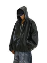 Vyriška juoda odinė motociklininko striukė su gobtuvu - Vėjui atspari, gražaus silueto 2XL black