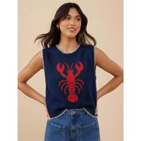 Ins Style Lobster Jacquard Sleeveless Knit Sweater Vest L tamsiai mėlyna spalva
