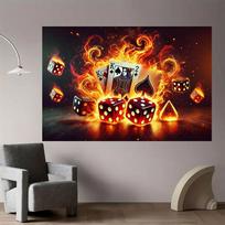 Flaming Poker Dice Casino Wall Art Gambling Theme Room Decor Fire Cards Digits High Stakes Game Night Party Vibe Modern Edgy 40 x 60 cm Peach Skin Tapestry – 1 Piece red