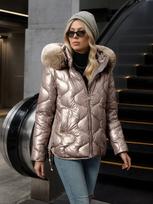Hot-selling cotton-padded clothes for women's new glossy pearlescent advanced sense, foreign style, waist and thin fur collar hooded cotton clothes S gray