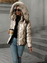 Hot-selling cotton-padded clothes for women's new glossy pearlescent advanced sense, foreign style, waist and thin fur collar hooded cotton clothes S