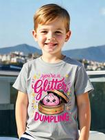 Children's T-Shirt Glitter You're a Glitter Dumpling Boys Girls Teens Smooth Graphic Round Neck Short Sleeve Clothing for Girls 150 gray
