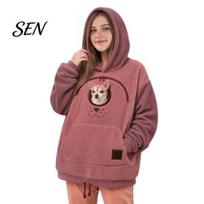 Breathable Cotton Fleece Hoodie Cat with Pouch, Pet Carrier Sweatshirt for Dog & Cat, Hooded Pullover, Warm Holder Pouch Kangaroo Pocket, Drop L