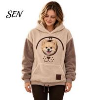 Breathable Cotton Fleece Hoodie Cat with Pouch, Pet Carrier Sweatshirt for Dog & Cat, Hooded Pullover, Warm Holder Pouch Kangaroo Pocket, Drop XL beige