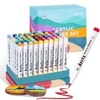 Arrtx 60 Colors Paint Markers Paint Pens, Acrylic Markers Brush Tip for Rock Painting, Wood, Canvas, DIY Crafts Making