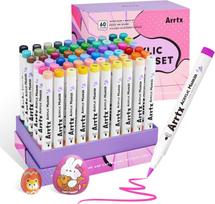 Arrtx 60 Colors Paint Markers Paint Pens, Acrylic Markers Brush Tip for Rock Painting, Wood, Canvas, DIY Crafts Making