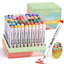Arrtx 60 Colors Paint Markers Paint Pens, Acrylic Markers Brush Tip for Rock Painting, Wood, Canvas, DIY Crafts Making
