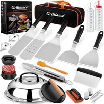 27-Piece Griddle Accessories Kit for Blackstone, Stainless Steel Hibachi BBQ Grill Tool Set for Men, Teppanyaki Spatula, Burger Press & Smasher