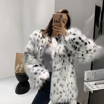 Hot-selling leopard print autumn and winter fur fox fur coat medium and long mink cat print Internet celebrity coat fur S balta