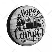 Happy Camper Tire Cover Waterproof Dust-Proof Universal Spare Wheel Tire Cover Fit for Trailer RV SUV Truck 14 15 16 17 Inch 15inch