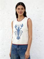 ins style lobster jacquard knitted vest, niche design contrasting color lock edge sleeveless sweater M beige