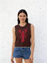 ins style lobster jacquard knitted vest, niche design contrasting color lock edge sleeveless sweater XL black