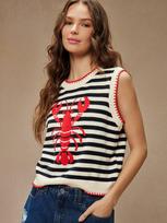 ins style lobster jacquard knitted vest, niche design contrasting color lock edge sleeveless sweater XL brown