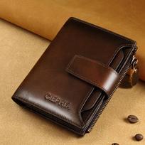 CIEPHIA Men's Retro Genuine Leather RFID Blocking Wallet with Zipper Coin Purse Tri-fold ruda