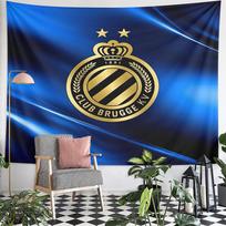 Club Brugge KV Football Club Crest Wall Tapestry Gold Crown Blue Silk Two Stars Fan Decor for Man Cave Bedroom Gift 75x90cm(29x35in) beige