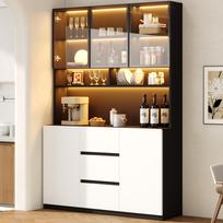 Modern Living Room Display Cabinet with LED Lighting, 120 x 200 cm, Gray Glass Doors, Open Shelves, 2 Doors and 3 Drawers, MDF, Black and White