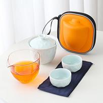 Gaiwan Travel Tea Set Kuaike Cup Ceramic One Pot Two Cups Travel Portable Storage Bag Kung Fu Tea Set orange