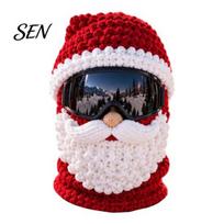 Funny Holiday Character Ski Masque 3D Christmas Knitted Masque, Santa Claus Elf Gingerbread Balaclava, Winter Headwear Warm Full Face for Cold black