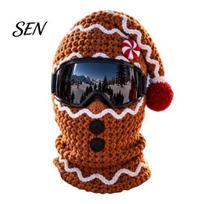 Funny Holiday Character Ski Masque 3D Christmas Knitted Masque, Santa Claus Elf Gingerbread Balaclava, Winter Headwear Warm Full Face for Cold black