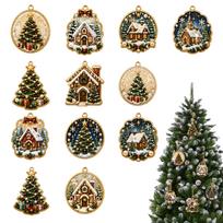 Christmas Diamond Painting Kit 12Pcs DIY Round Acrylic Ornaments Xmas Tree Holiday Hanging Decor Set