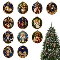 Christmas Diamond Painting Kit 12Pcs DIY Round Acrylic Ornaments Xmas Tree Holiday Hanging Decor Set