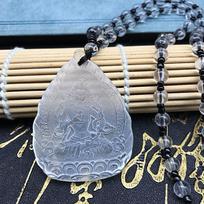Tara Medicine Master Buddha Guanyin Pendant Men and Women Pendant Marriage Necklace Women Glazed Chain 50cm (Necklace Size） gray