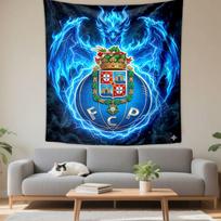 FC Porto Football Club Crest Wall Tapestry Blue Fire Dragon Lightning Emblem Fan Decor for Man Cave Bedroom Gift 150x200cm(59x78in)